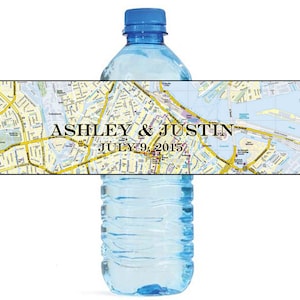 Calle mapa viaje tema mundo viajero boda botella de agua etiquetas ideal para compromiso nupcial ducha partido disponible en 2 tamaños