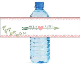Arrow and Heart with White Background Wedding Water Bottle Labels Great for Engagement Bridal Shower Party