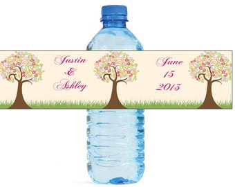 Floral Tree Water Bottle Labels Great for Engagement Bridal Shower Wedding Anniversary Birthday Party easy to use, self stick labels