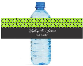 Modern Lime Green Circles Wedding background Water Bottle Labels Great for Engagement Bridal Shower Party