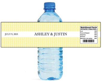 Square Pattern in Light Yellow Water Bottle Labels Great for Engagement Bridal Shower Wedding Anniversary Birthday Party