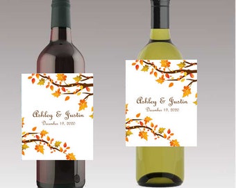 Autumn Trees Wine / Beer Bottle Labels Great for Engagement Bridal Shower Party self stick easy to use labels