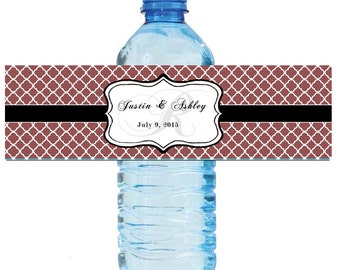 Marsala Monogram Water Bottle Labels Great for Engagement Bridal Shower Wedding Party