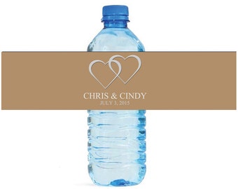 Iced Coffee and Silver hearts Wedding Water Bottle Labels Great for Engagement Bridal Shower Party