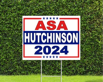 Asa Hutchinson 2024 US President race Red White & Blue Yard Sign with Metal H Stake