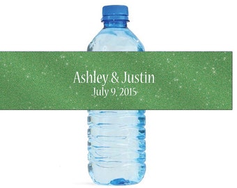 Modern Green Glitter Wedding Water Bottle Labels Great for Engagement Bridal Shower Party