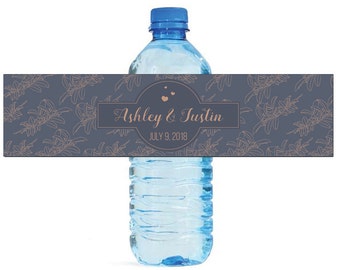 Hearts and vines background Wedding Water Bottle Labels Great for Engagement Bridal Shower Party modern easy to use labels