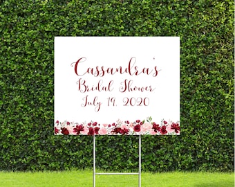 Blush & Burgandy Themed  18"x22" Yard Sign, Great for wedding, Birthday, Baby Bridal Shower, Metal Stake is Included