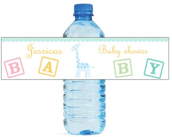 Baby Boy Giraffe Baby Shower Theme Water Bottle Labels Perfect for your Celebration and events with an animal circus theme