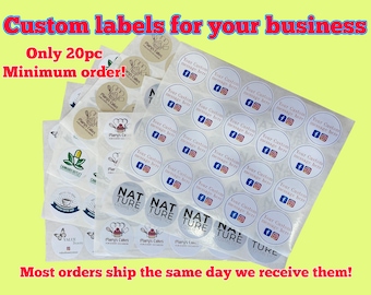 Custom Labels using your logo or designs using our premium grade glossy stickers/ labels, Bulk Labels, Free & Fast Shipping