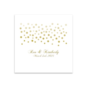 Gold Confetti Falling Themed 3 ply Premium Custom Cocktail Napkins Measure 5"x5" Customize Names & Date or any other message