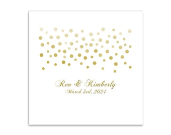 Gold Confetti Falling Themed 3 ply Premium Custom Cocktail Napkins Measure 5"x5" Customize Names & Date or any other message