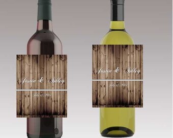 Rustic Wood Beer or Wine Bottle Labels Great for Engagement Bridal Shower Party