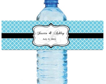 Aquamarine Monogram Water Bottle Labels Great for Engagement Bridal Shower Wedding Anniversary Birthday Party 2 sizes available