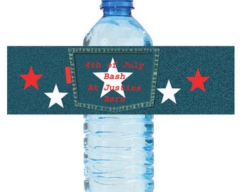 4th of July Independance Day Bash Water Bottle Labels Great for Party Get together labels measure 8" wide by 2" tall