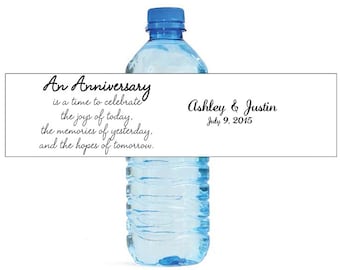 An Anniversary Quote Water Bottle Labels Customizeable labels With names and date Self stick easy to use
