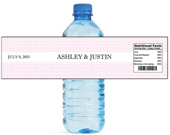 Square Pattern in light pink Water Bottle Labels Great for Engagement Bridal Shower Wedding Anniversary Birthday Party