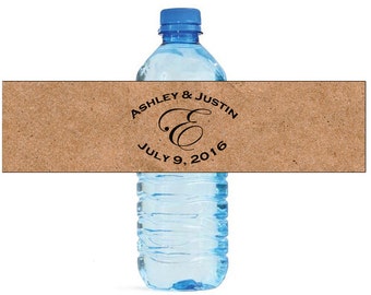 Names around Monogram Wedding Water Bottle Labels Great for Engagement Bridal Shower Party easy to apply and use