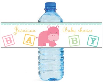 Baby Girl Hippo Baby Shower Theme Water Bottle Labels Perfect for your Celebration and events with an animal circus theme