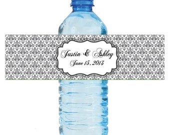 Baroque Plant Wedding Anniversary Water Bottle Labels Great for Engagement Bridal Shower Party 8"x2"