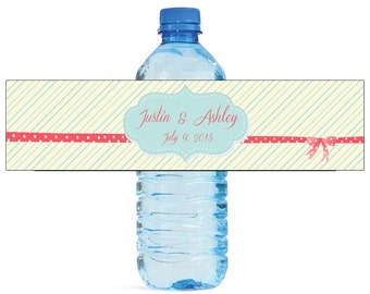 Cottage Yellow and blue with bow Wedding Anniversary Water Bottle Labels Customizable labels