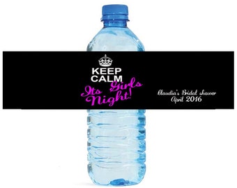 Keep Calm Its Girls Night Bridal Shower Bachelorette Water Bottle Labels Great for Engagement Bridal Shower Party