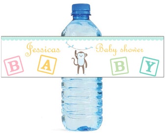 Baby Boy Monkey Baby Shower Theme Water Bottle Labels Perfect for your Celebration and events with an animal circus theme