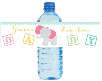 Baby Girl Elephant Baby Shower Theme Water Bottle Labels Great for your Celebrations and Events with a cute animal circus theme