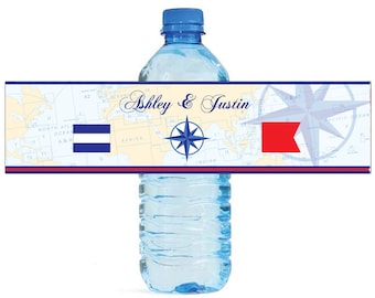 Nautical Map Wedding Anniversary Bridal Shower Water Bottle Labels Great for Engagement Party Destination Cruise