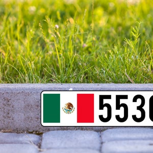Mexican Flag Custom Curb Number Self Adhesive Very Durable Aluminum Backing 5&quot;x18&quot;