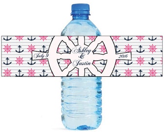 Nautical ad Wheel Nautical Wedding Water Bottle Labels Great for Engagement Bridal Shower Party