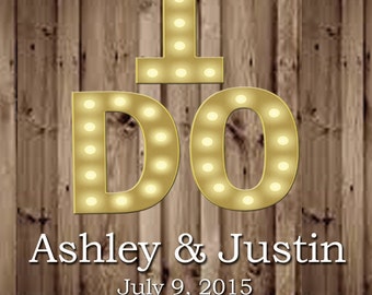 Rustic Wood and Marquee Letters I DO Wedding Beer or Wine Bottle Labels Great for Engagement Bridal Shower Party