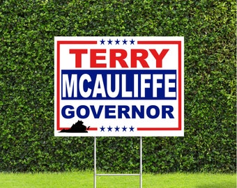 12 Pack Terry McAuliffe Virgina Governor Election Race Red White & Blue Yard Sign with Metal H Stake