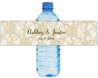 Lace over Burlap Wedding Water Bottle Labels Great for Engagement Bridal Shower Party Self Stick Labels