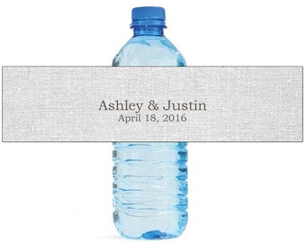 Light Grey Linen Wedding Water Bottle Labels Great for Engagement Bridal Shower Party