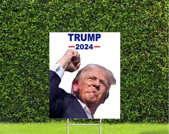 Trump 2024 Fist up Red White & Blue Yard Sign with Metal H Stake