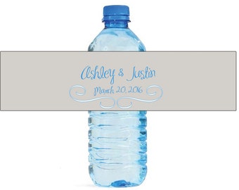 Modern Grey and Blue Wedding Water Bottle Labels Great for Engagement Bridal Shower Party easy to use self stick label