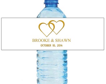 Modern White with Gold Hearts Wedding Water Bottle Labels Great for Engagement Bridal Shower Party 2 sizes