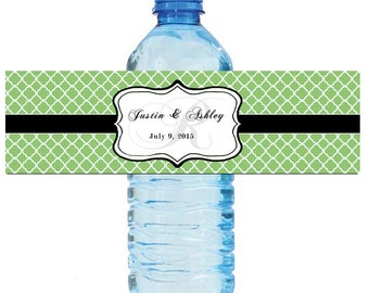 Pistachio Green Monogram Water Bottle Labels Great for Engagement Bridal Shower Wedding Party 2 sizes available