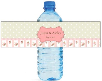 Shabby Chic Background Wedding Anniversary Water Bottle Labels Customizable labels 2 sizes available