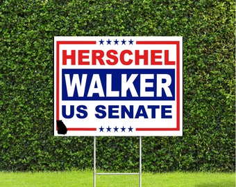 Herschel Walker US Senate 2022 Georgia Election Race Red White & Blue Yard Sign with Metal H Stake