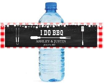 I Do BBQ Chalkboard & Gingham Wedding Water Bottle Labels Great for Engagement Bridal Shower Wedding Party easy to apply and use