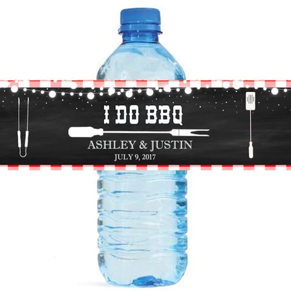 I Do BBQ Chalkboard & Gingham Wedding Water Bottle Labels Great for Engagement Bridal Shower Wedding Party easy to apply and use