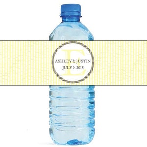 Yellow Seersucker Background Print Wedding Water Bottle Labels Great for Engagement Bridal Shower
