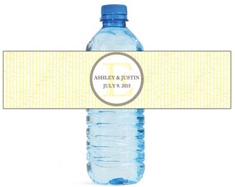 Yellow Seersucker Background Print Wedding Water Bottle Labels Great for Engagement Bridal Shower