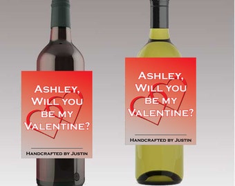 Will you be my Valentine Beer or Wine Bottle Labels Valentine Day