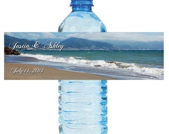 Beach style Wedding Anniversary Bridal Shower Water Bottle Labels Great for Engagement Party Destination