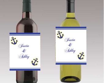 Anchor Nautical Wine or Beer Bottle Labels Great for Engagement Bridal Shower Party