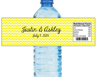 Etsy Chevron Yellow Wedding Water Bottle Labels Great for Engagement Bridal Shower Party 7"x2"