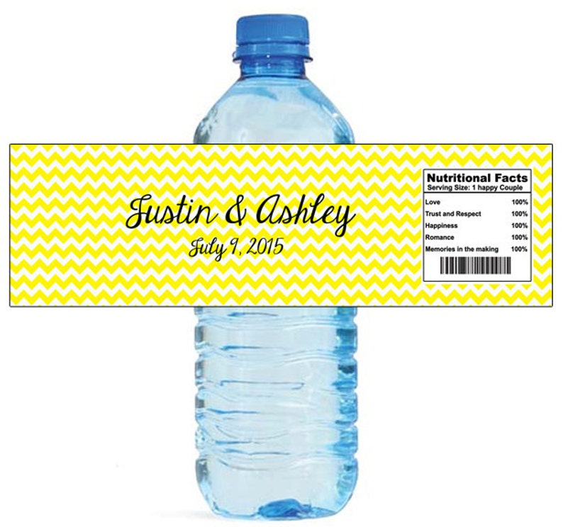 Etsy Chevron Yellow Wedding Water Bottle Labels Great for